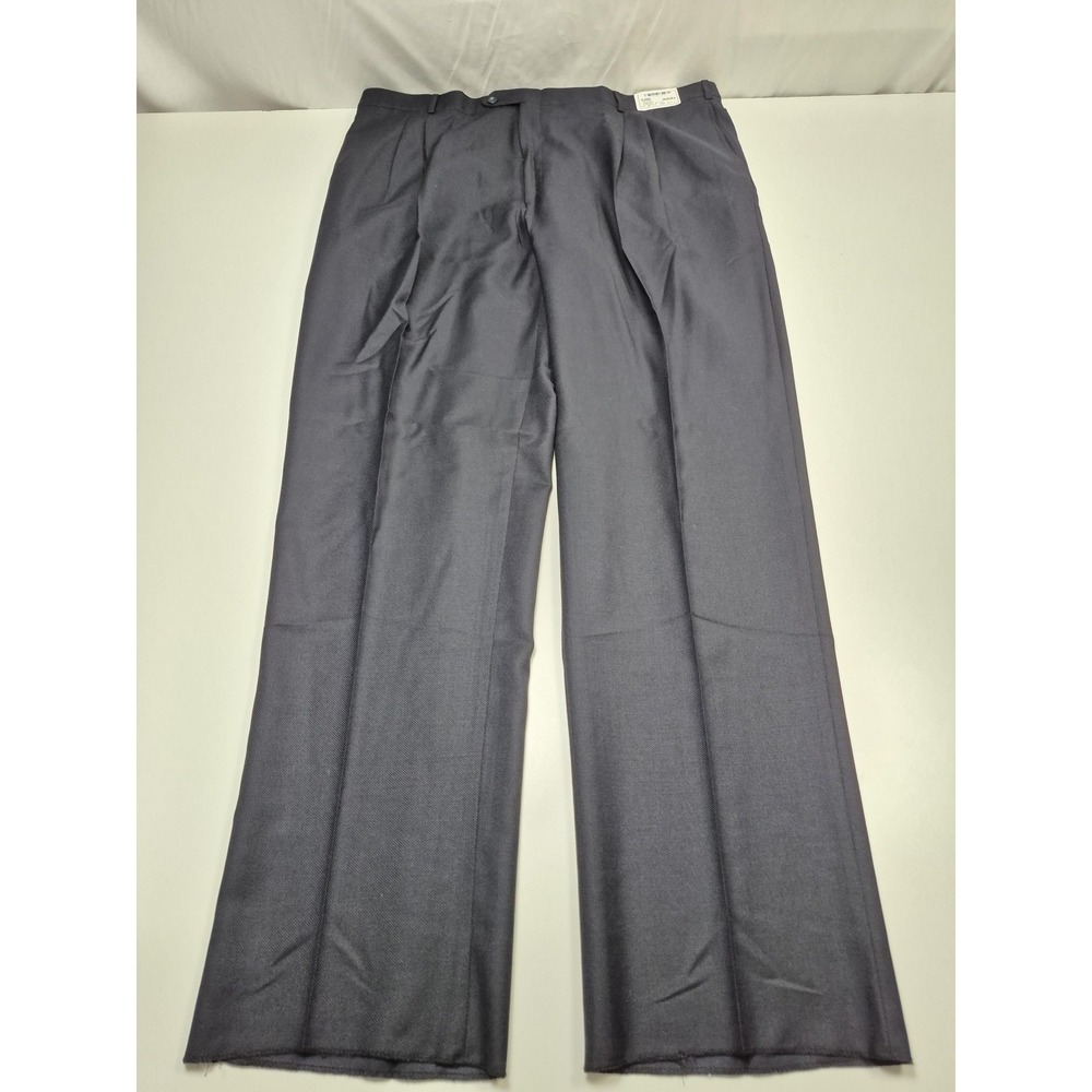 VTG Earl Dress Wool Pants Men's 43x36 Blue Pleated Straight Unhemmed